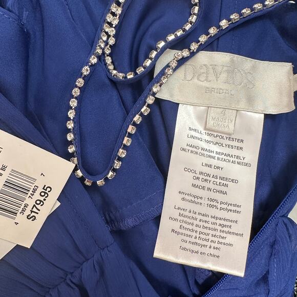 $180 DAVID'S BRIDAL NWT Blue Bridesmaid Prom Special Occasion Dress – Size 4 - Picture 10 of 11